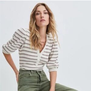 Veronica Beard Amity Puff Sleeve Striped Ribbed Shirt Size Small